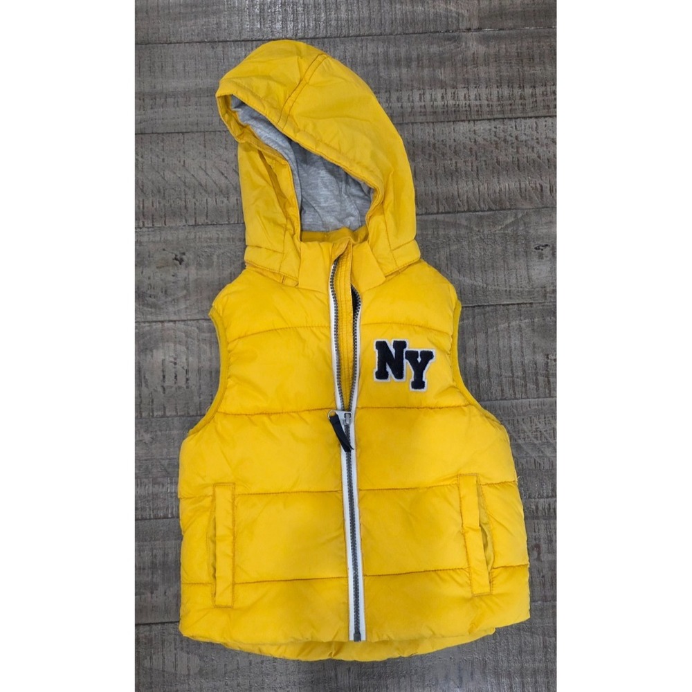 Kids H&M Yellow & Navy Hooded Puffer Jacket with Detachable Hood 4-6Y